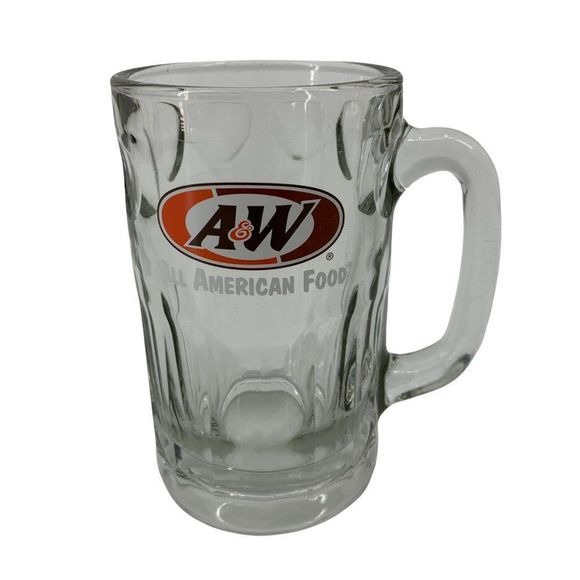 A & W Root Beer ALL AMERICAN FOOD 5 3/4" Heavy Clear Glass Mug 1995 Logo 0781 - Picture 1 of 12
